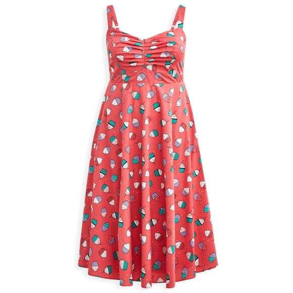 Torrid Cupcake Midi Poplin Dress 1X 14 16 Fit Flare Pink Sweetheart Pockets NWT - Picture 9 of 10